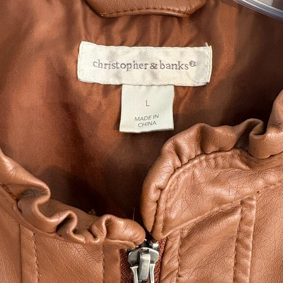 Christopher & Banks Womens Faux Leather Jacket Medium Brown - Picture 3 of 7